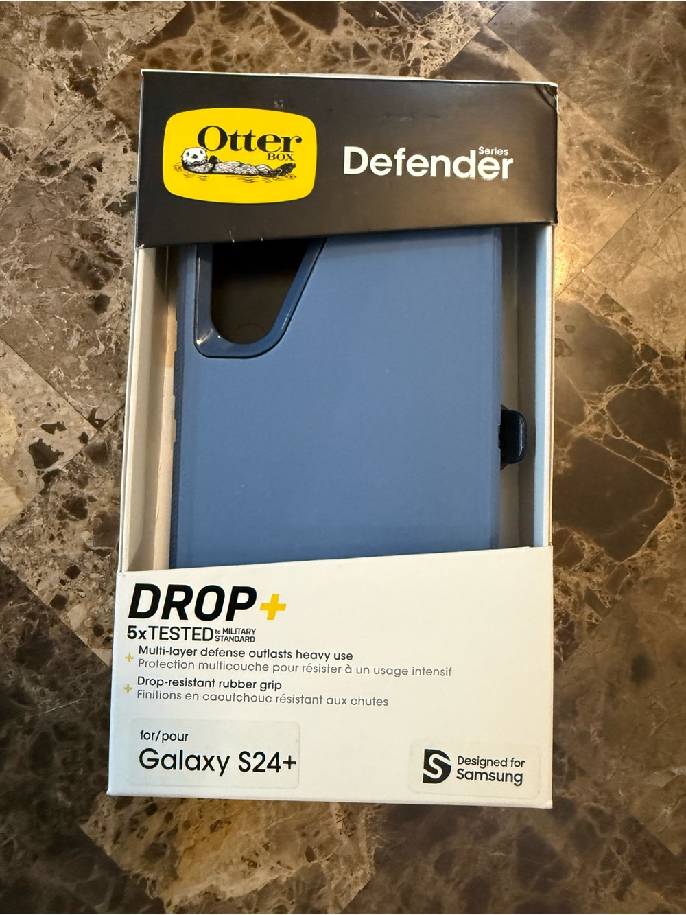 New OtterBox Defender Series Case for Galaxy S24+ in Slate Blue and black clip